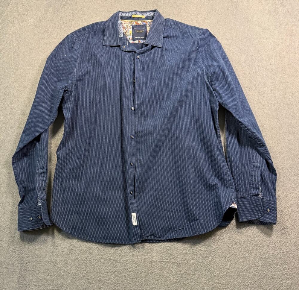 Denim & Flower Ricky Singh Mens Large Navy Micro Dobby Print Shirt Long Sleeve